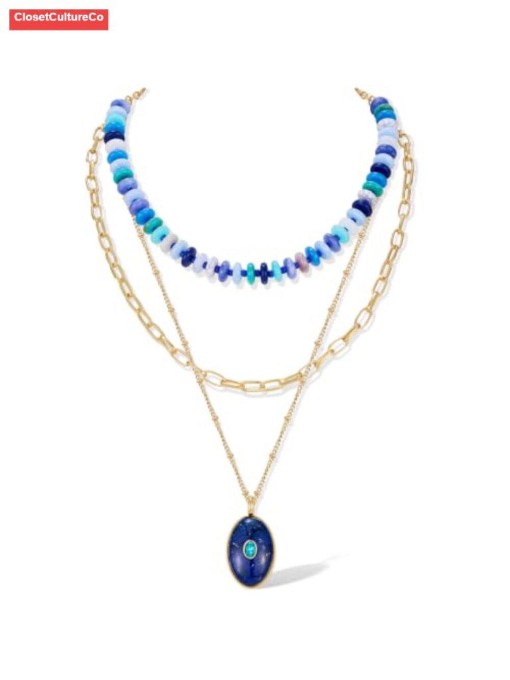 Layered Beaded Pendant Necklace Brass Acrylic Women Statement Jewelry